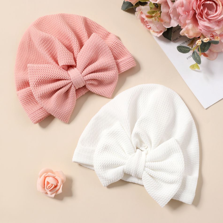 Baby Solid Textured Bow Turban Hat Rose Gold big image 4