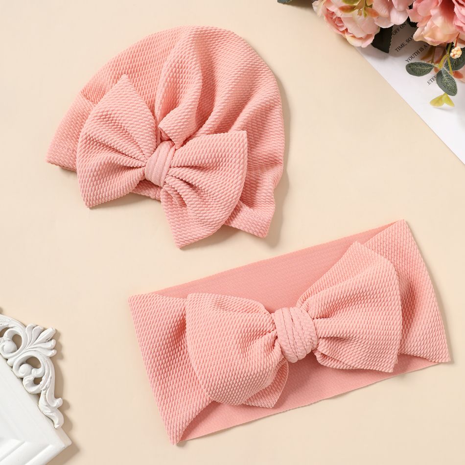 Solid Bow Decor Headband and Hat Set for Mom and Me Rose Gold