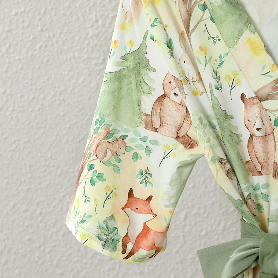 Family Matching Allover Animals Print Half-sleeve Robe Swaddle Hat and Cotton T-shirt Sets Aqua big image 9