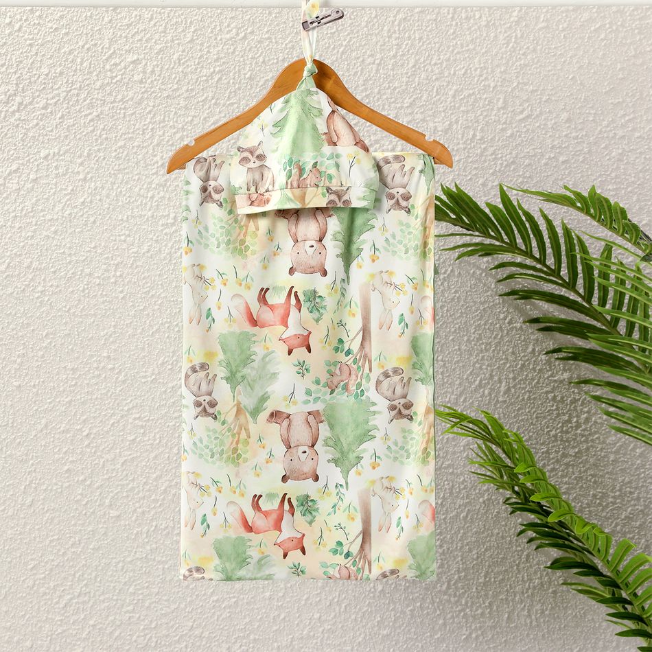 Family Matching Allover Animals Print Half-sleeve Robe Swaddle Hat and Cotton T-shirt Sets Aqua big image 11