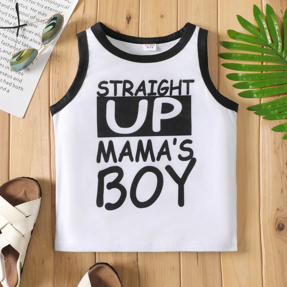 Kid Boy Casual Letter Print Tank Top White