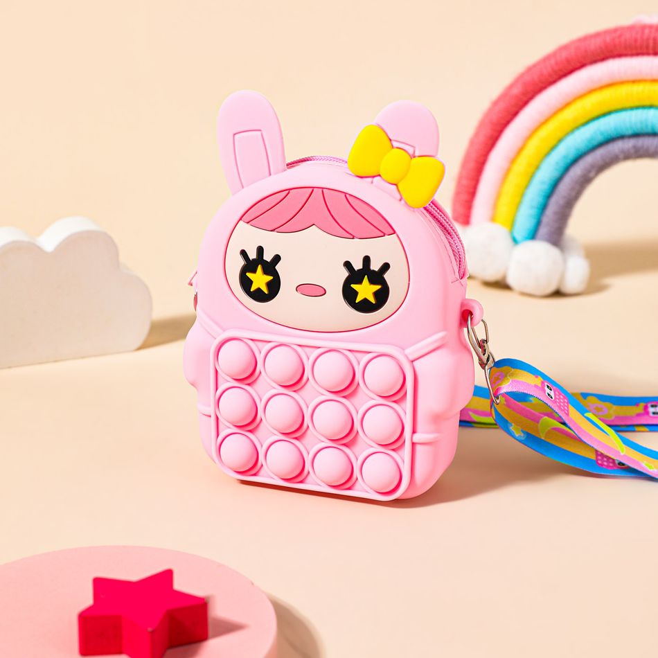 Kids Silicone Sensory Bunny Rabbit Toy Mini Coin Purse Crossbody Shoulder Bag Pink