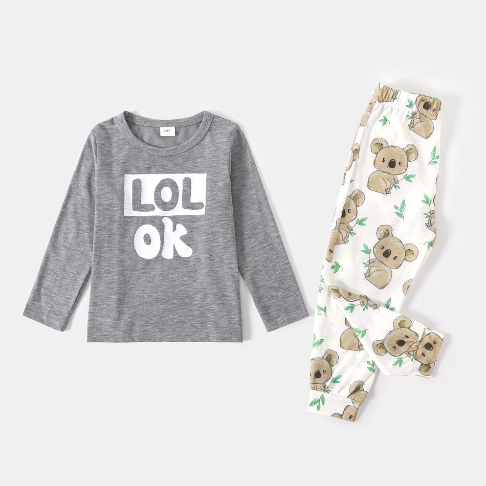 Family Matching Letter and Koala Print Long-sleeve Pajamas Sets (Flame Resistant) Grey big image 6