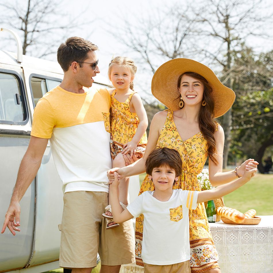 Family Matching Yellow Boho Floral Print Sleeveless Dress and Short-sleeve T-shirts Sets Yellow big image 3