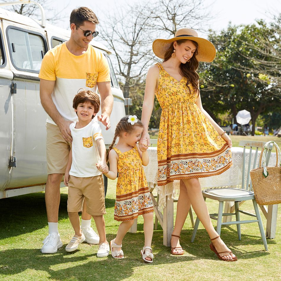 Family Matching Yellow Boho Floral Print Sleeveless Dress and Short-sleeve T-shirts Sets Yellow big image 2