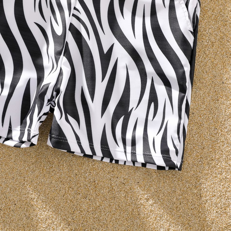 Family Matching Zebra Print Swim Trunks Shorts and Spaghetti Strap Colorblock One-Piece Swimsuit BlackandWhite big image 9