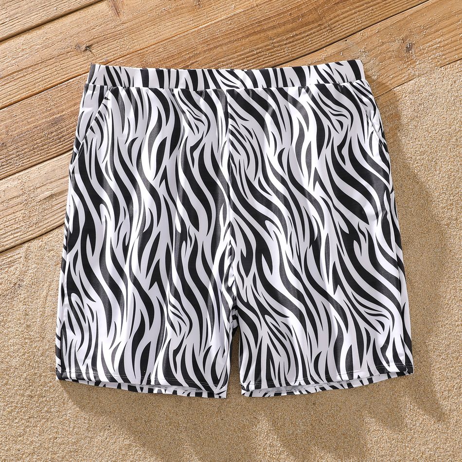 Family Matching Zebra Print Swim Trunks Shorts and Spaghetti Strap Colorblock One-Piece Swimsuit BlackandWhite big image 7