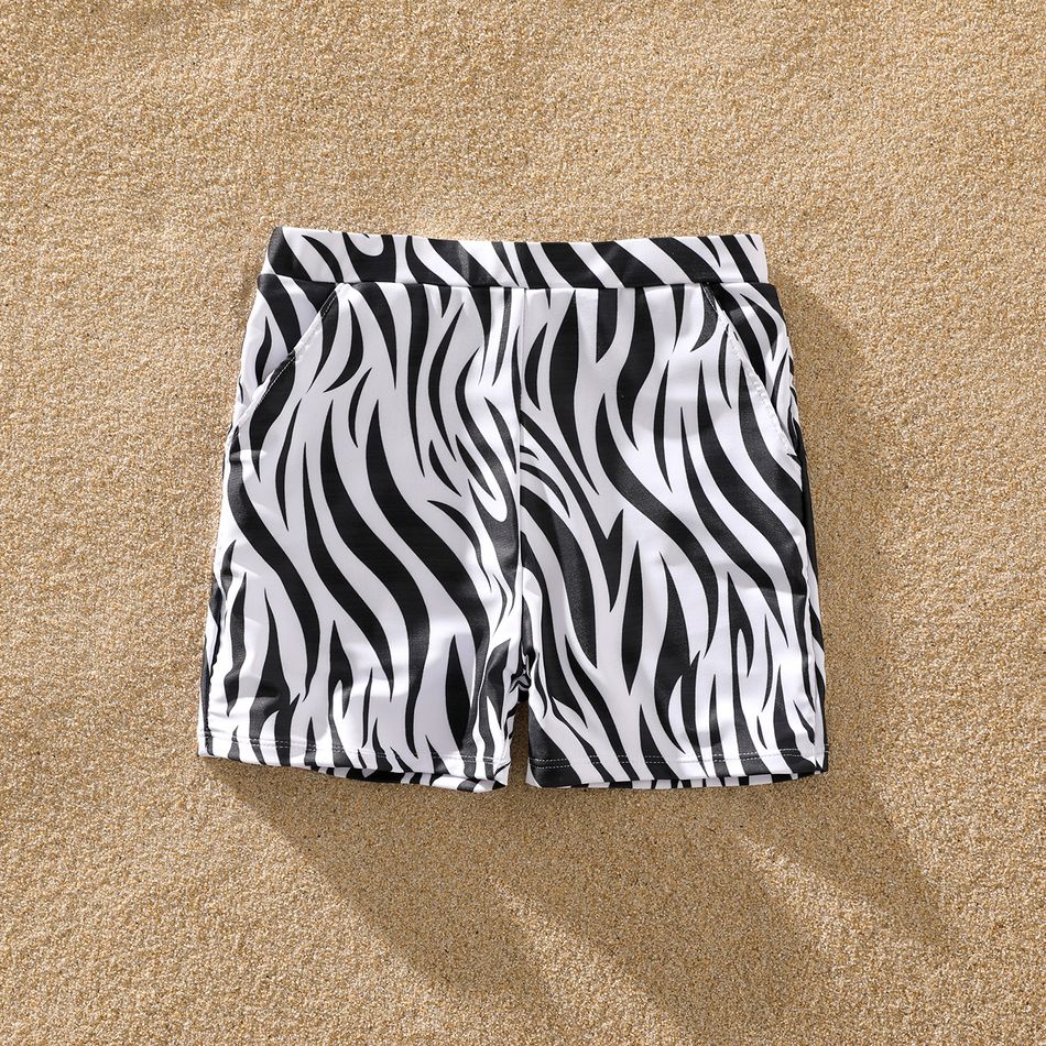 Family Matching Zebra Print Swim Trunks Shorts and Spaghetti Strap Colorblock One-Piece Swimsuit BlackandWhite big image 10