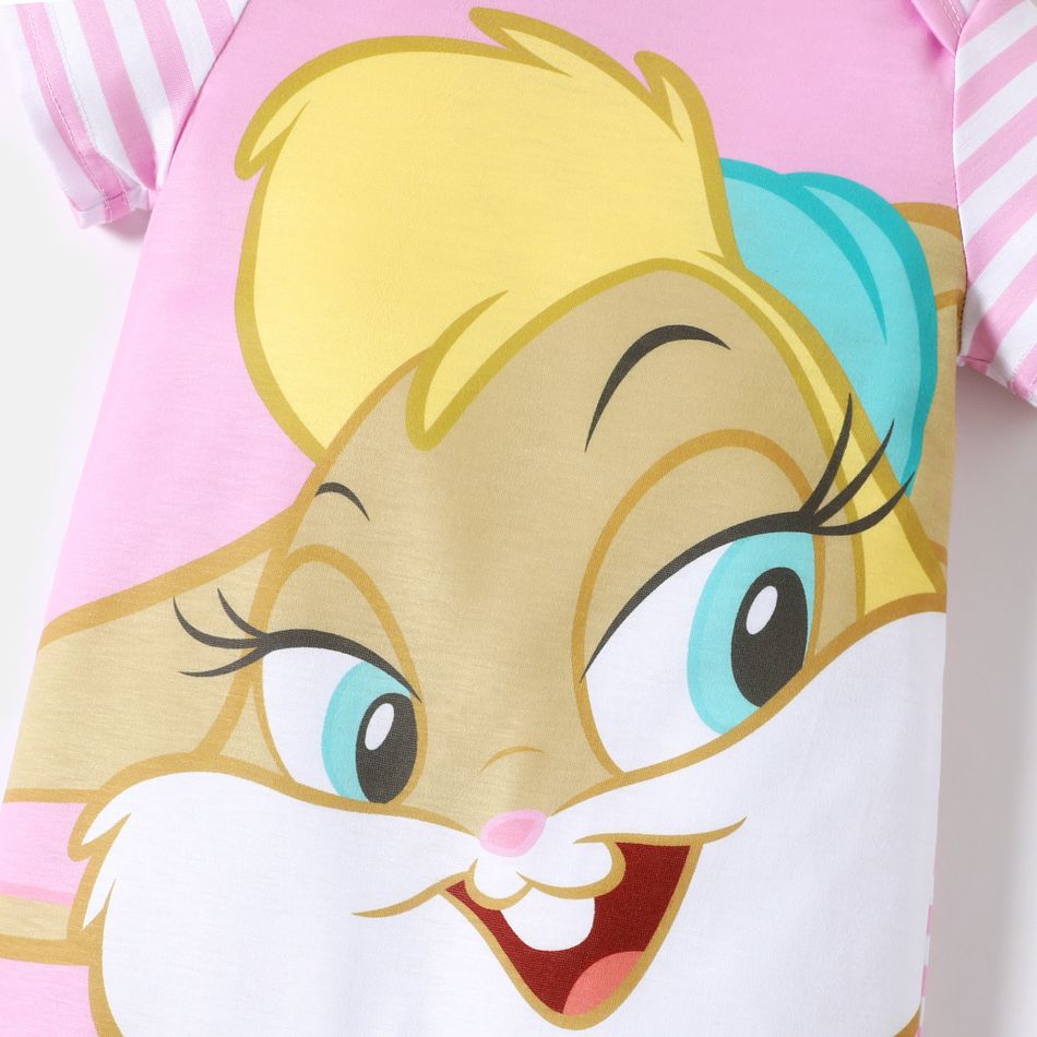 Looney Tunes Baby Boy/Girl Cartoon Animal Print Striped Short-sleeve Jumpsuit Light Pink big image 5