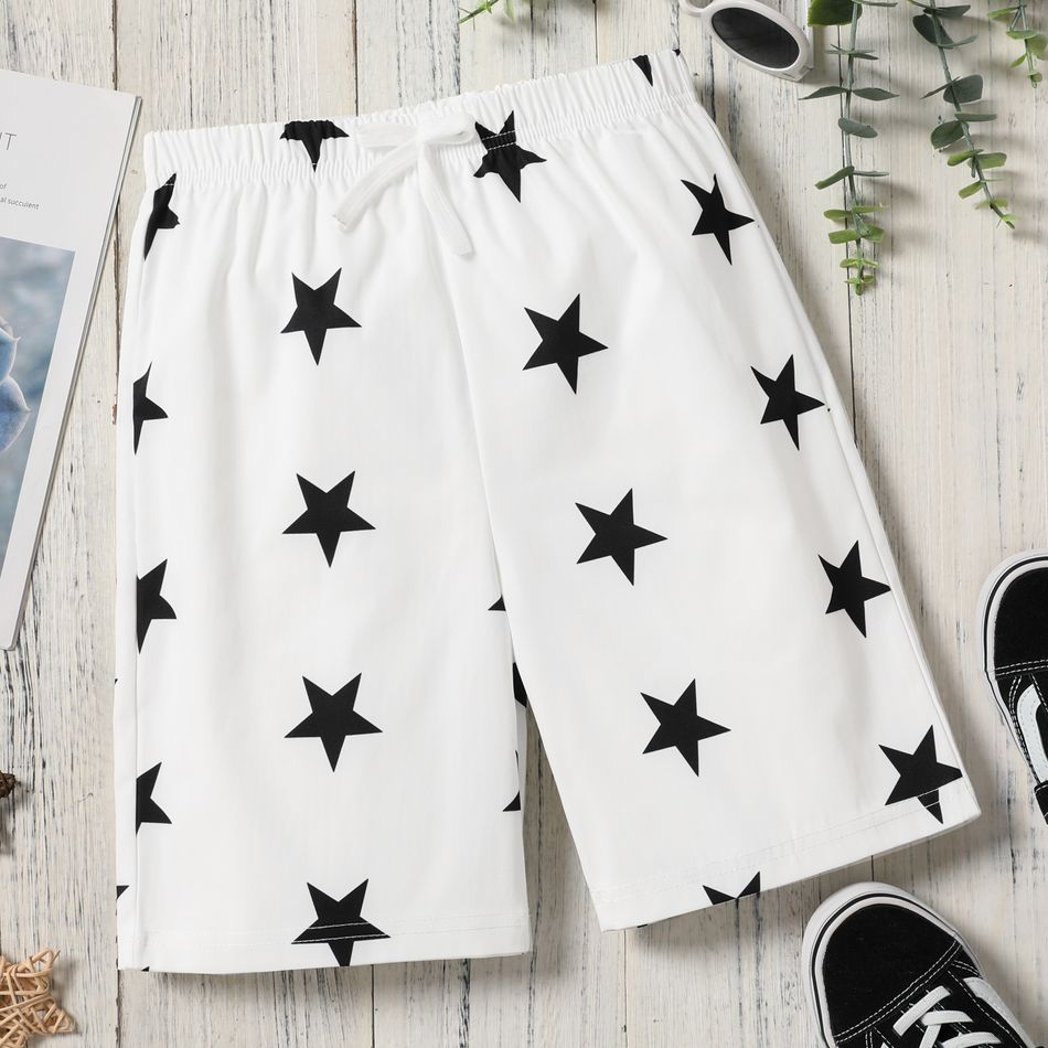 Kid Boy Casual Stars Print Bowknot Design Elasticized Shorts White