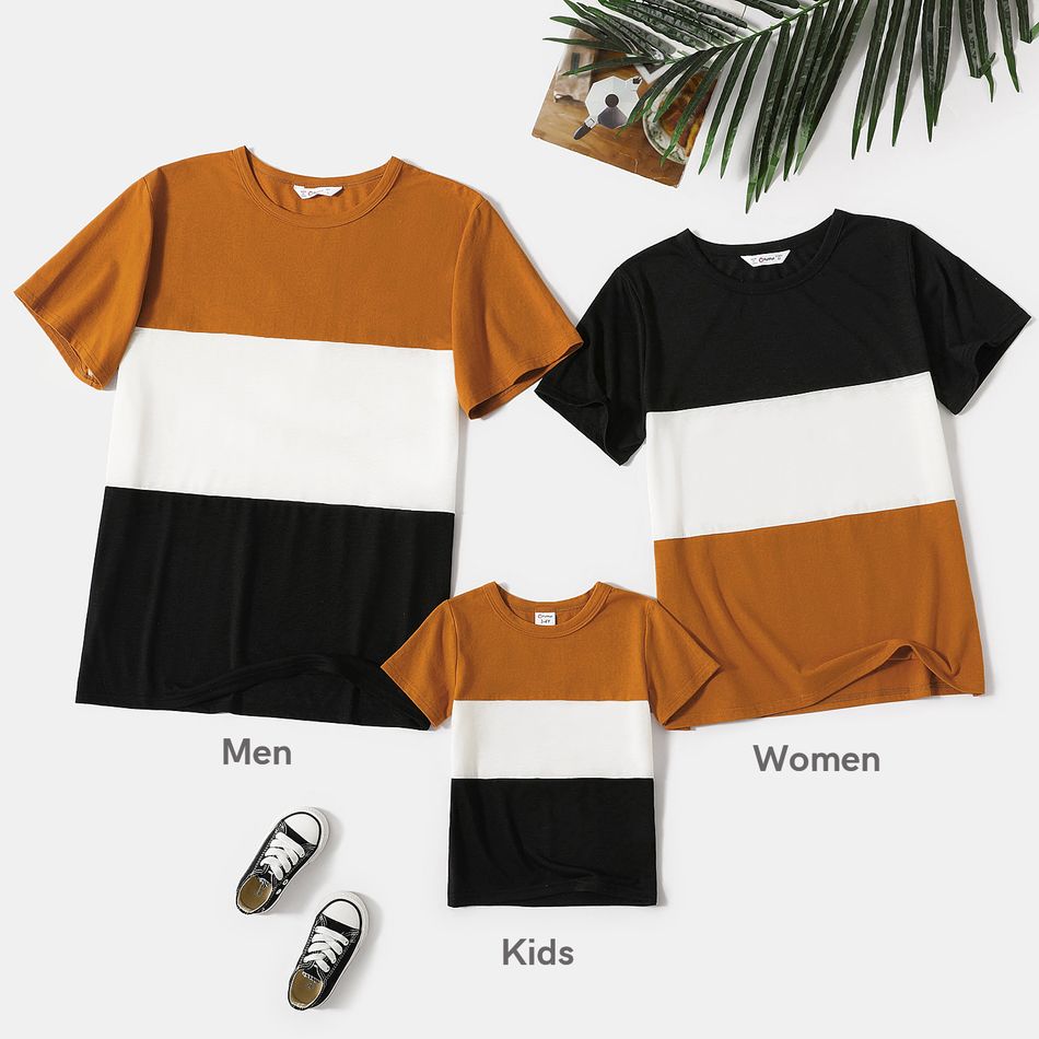 Family Matching Round Neck Colorblock Splicing Short-sleeve T-shirts YellowBrown