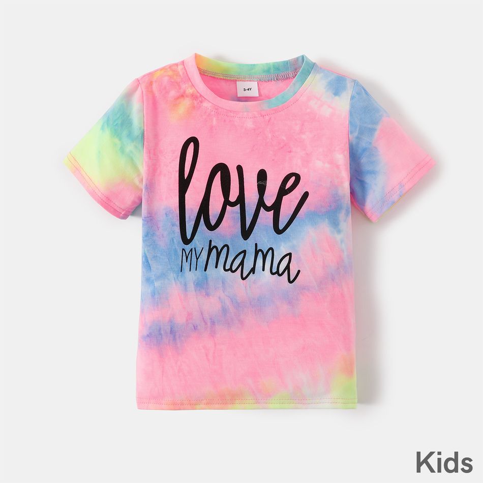 Letter Print Tie Dye Round Neck Short-sleeve T-shirts for Mom and Me Colorful big image 5