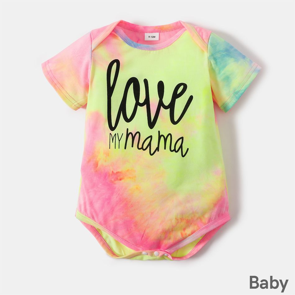 Letter Print Tie Dye Round Neck Short-sleeve T-shirts for Mom and Me Colorful big image 7