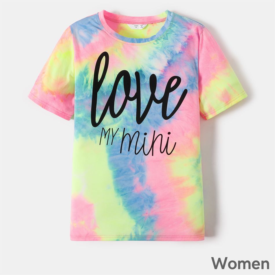 Letter Print Tie Dye Round Neck Short-sleeve T-shirts for Mom and Me Colorful big image 3