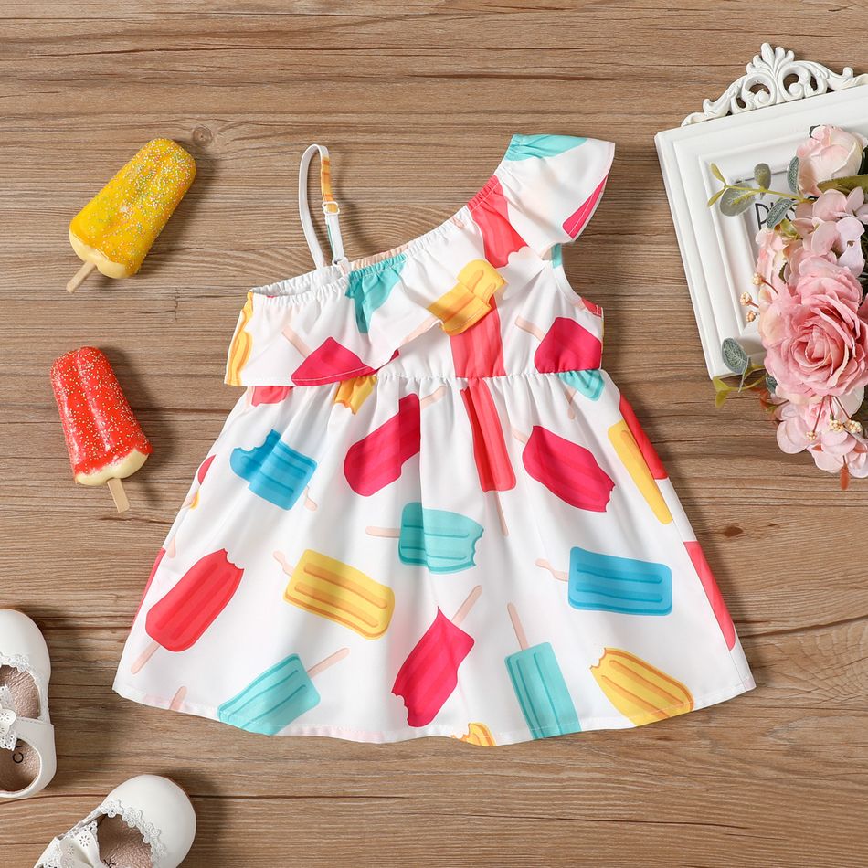 Baby Girl All Over Colorful Popsicle Print One Shoulder Spaghetti Strap Ruffle Sleeveless Dress Colorful big image 2