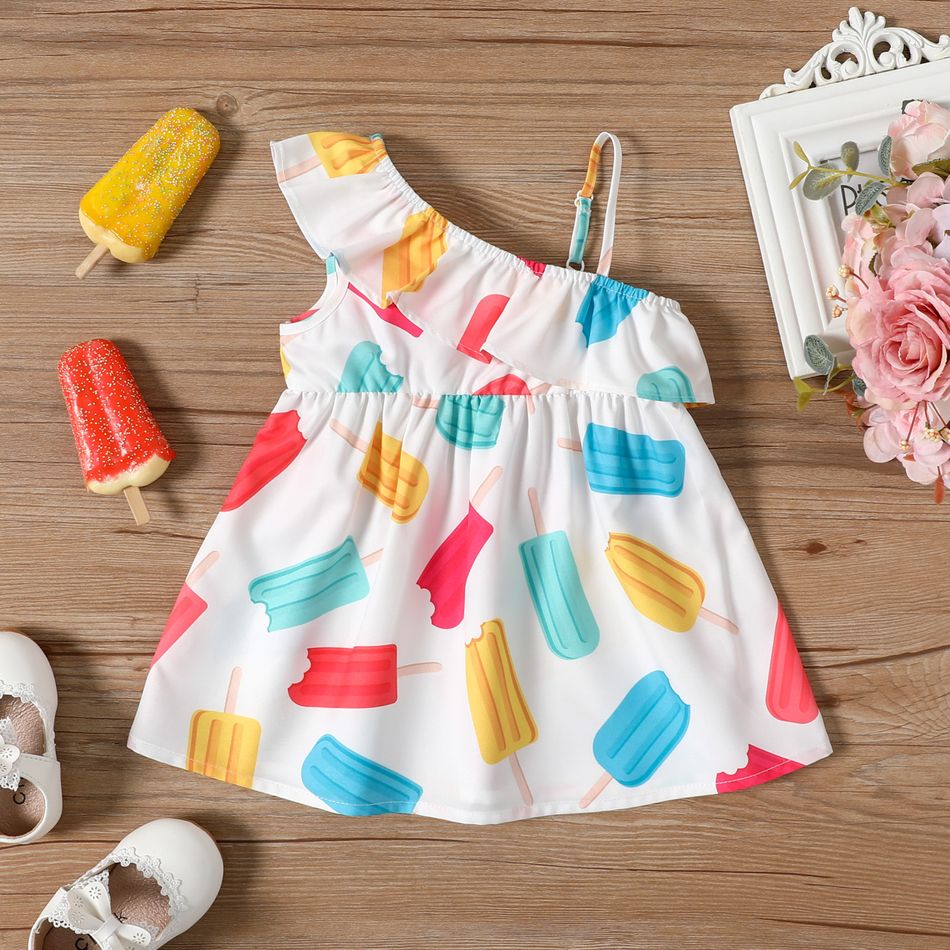 Baby Girl All Over Colorful Popsicle Print One Shoulder Spaghetti Strap Ruffle Sleeveless Dress Colorful big image 1