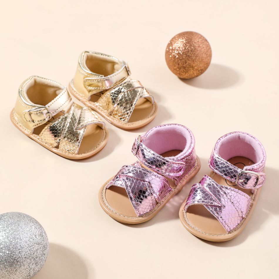 Baby / Toddler Glossy Crisscross Vamp Open Toe Sandals Prewalker Shoes Gold big image 2