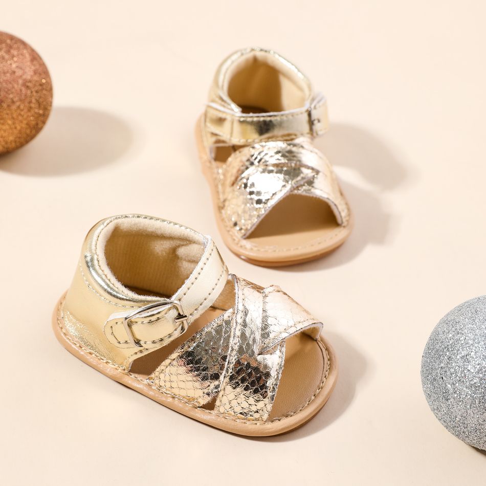 Baby / Toddler Glossy Crisscross Vamp Open Toe Sandals Prewalker Shoes Gold big image 4