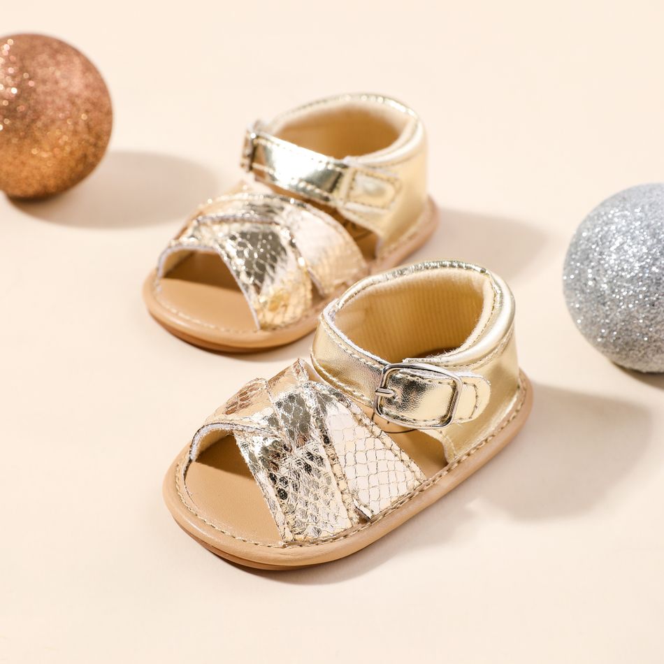 Baby / Toddler Glossy Crisscross Vamp Open Toe Sandals Prewalker Shoes Gold big image 1