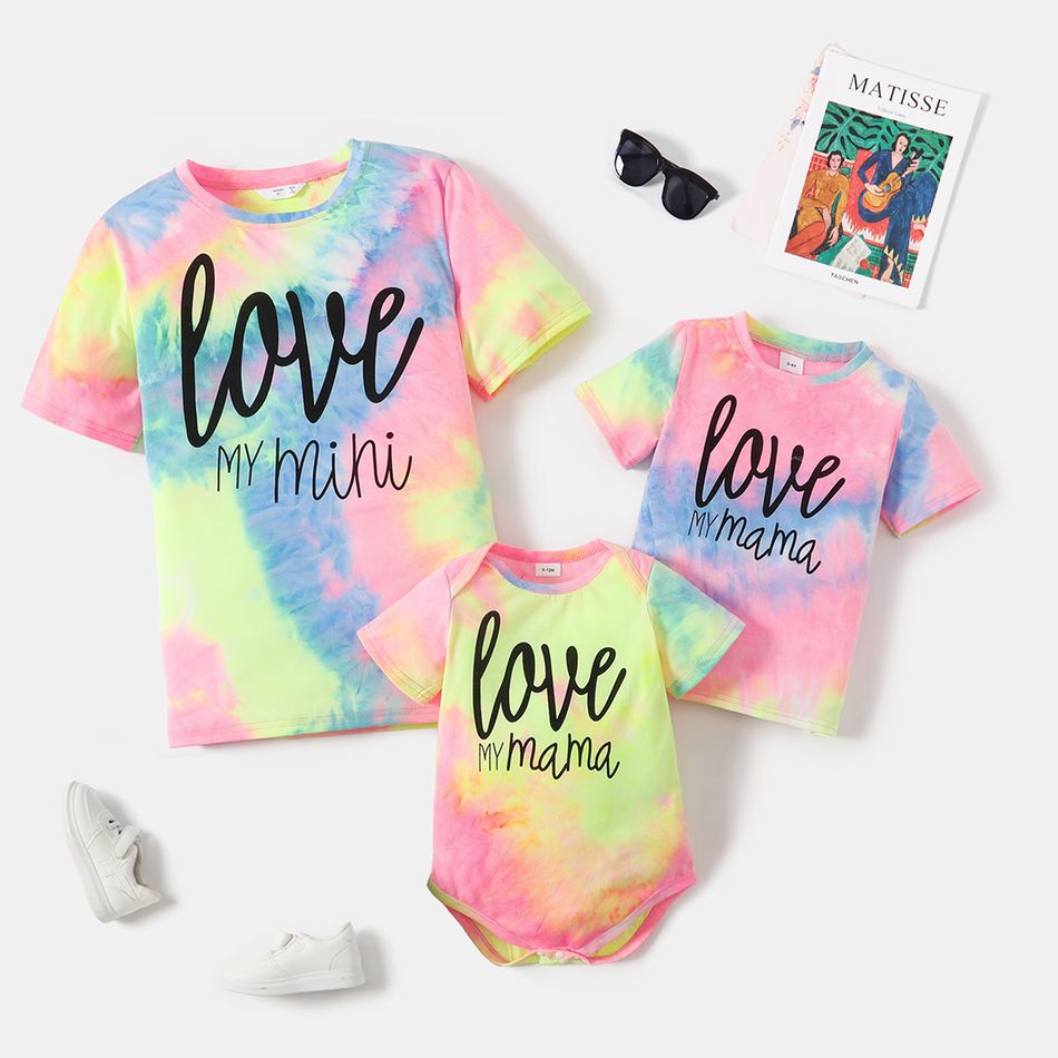 Letter Print Tie Dye Round Neck Short-sleeve T-shirts for Mom and Me Colorful big image 1