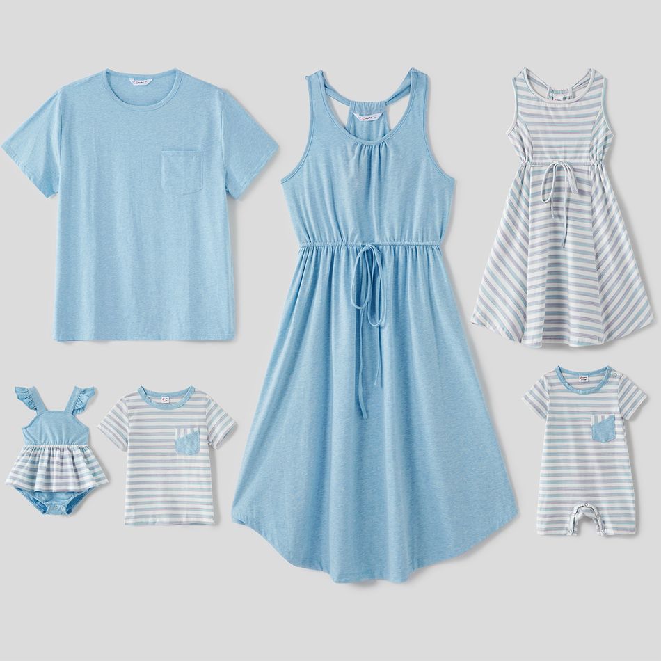 Mosaic Solid Blue and Stripe Family Matching Sets Blue