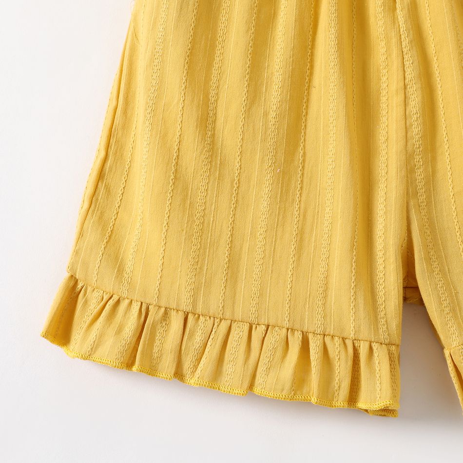 Macacão infantil menina 100% algodão cor sólida com babados texturizados macacão Amarelo big image 5