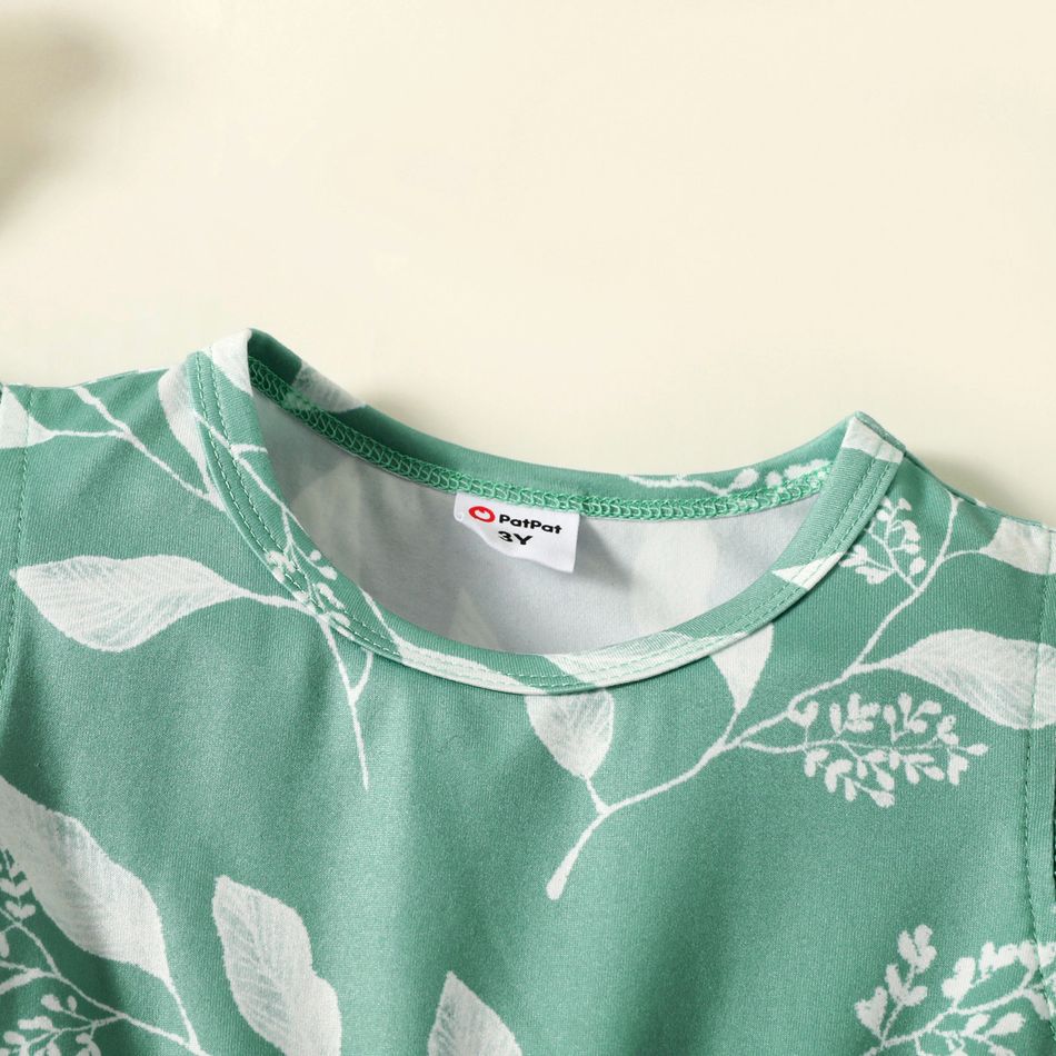 Toddler Girl Floral Leaf Print Flutter-sleeve Dress Light Green big image 3