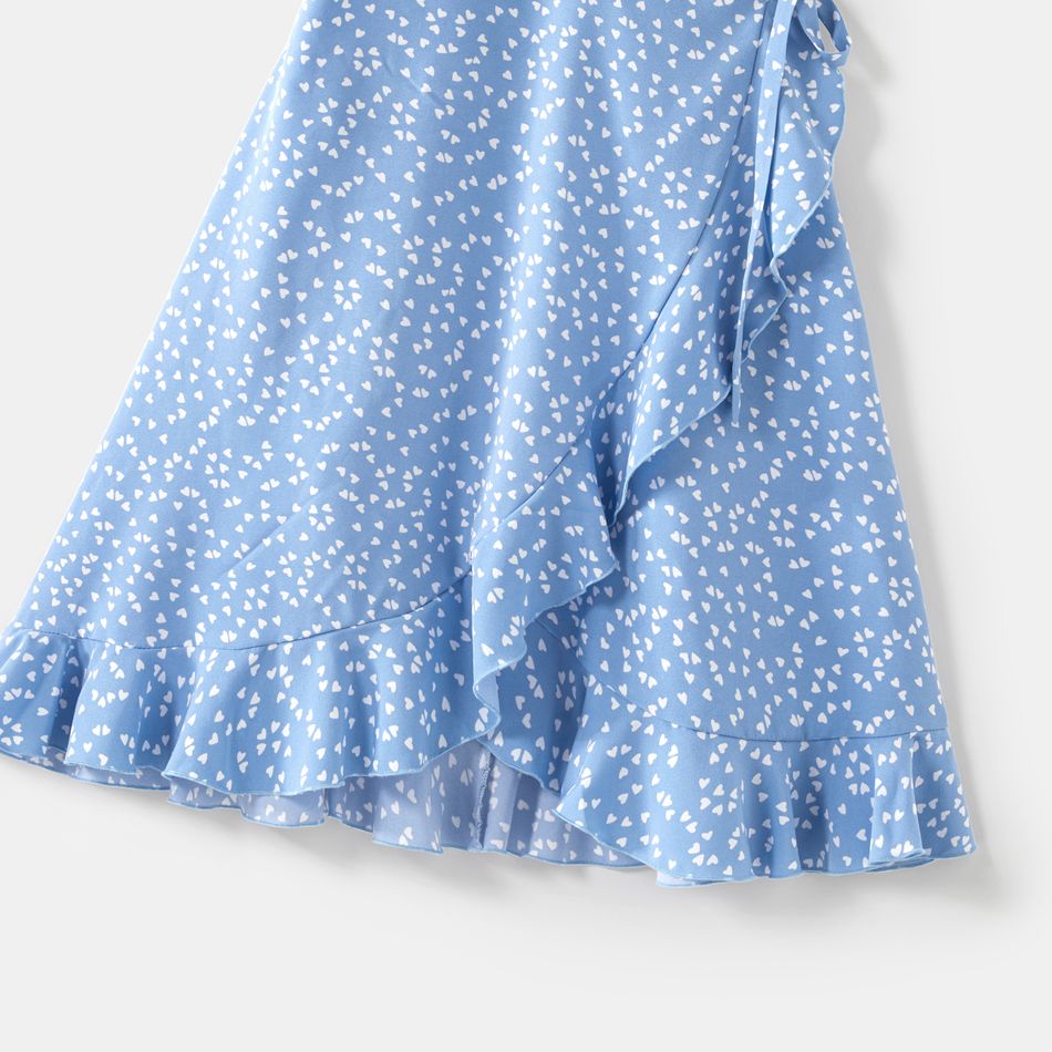 All Over Dots Print Blue Sleeveless Spaghetti Strap V Neck Ruffle Wrap Dress for Mom and Me lightbluewhite big image 4
