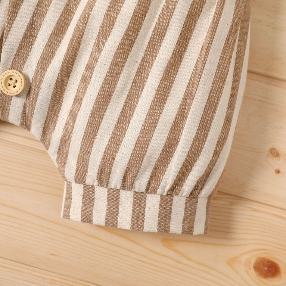 100% Cotton Baby Boy Button Design Striped Elasticized Waist Shorts Brown big image 6