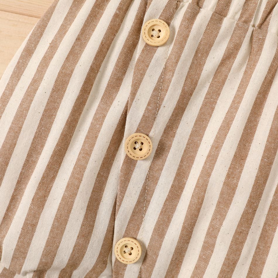 100% Cotton Baby Boy Button Design Striped Elasticized Waist Shorts Brown big image 5