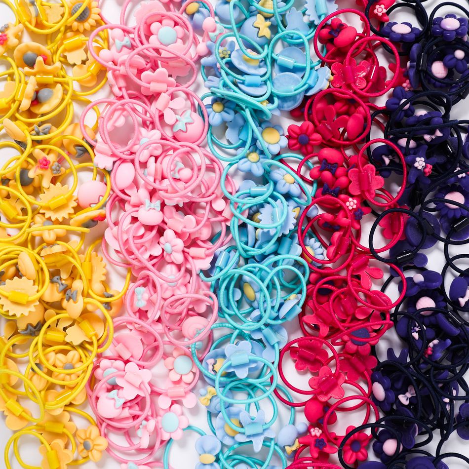 50er-Pack Blumenbogen-Cartoon-Dekor Multicolor-Elastik-Haargummis für Mädchen Farbblock big image 7