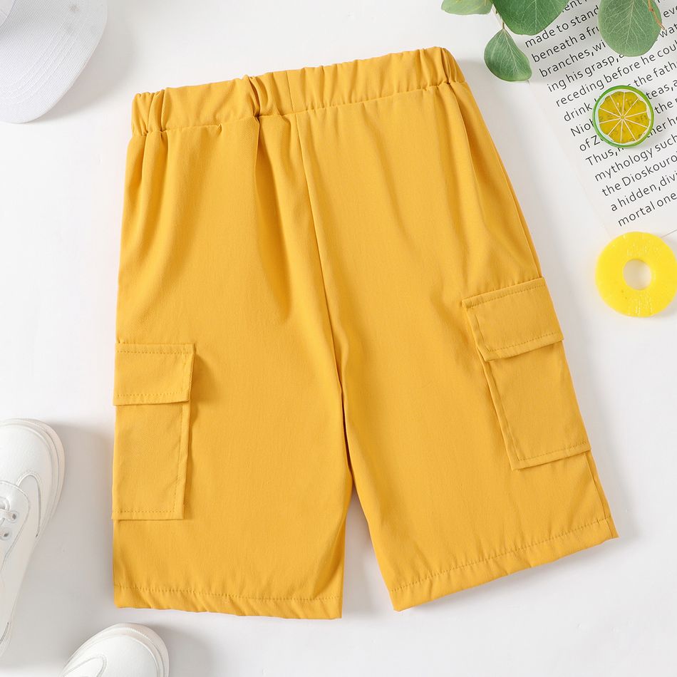Kid Boy Solid Color Pocket Design Elasticized Shorts Yellow big image 6