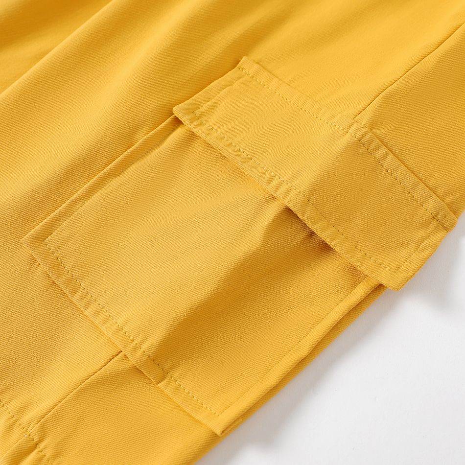 Kid Boy Solid Color Pocket Design Elasticized Shorts Yellow big image 3