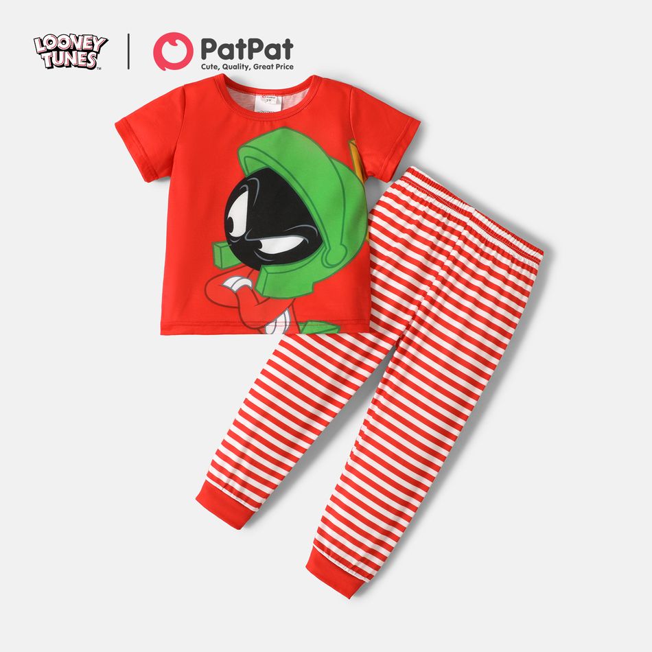 Looney Tunes 2pcs Toddler Girl/Boy Colorblock Short-sleeve Tee and Stripe Pants Set Red-2