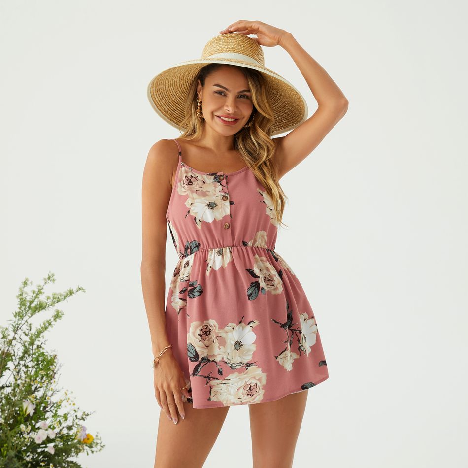 Nursing Floral Print Half Button Cami Top Pink
