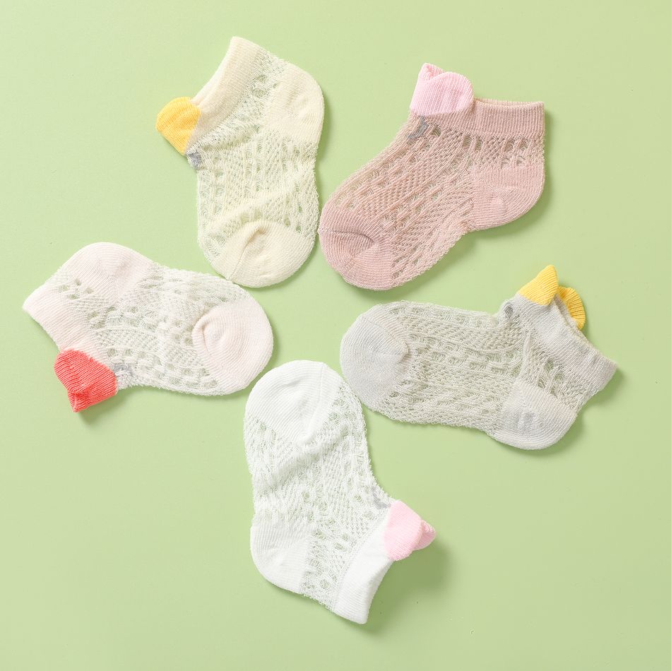 5 pares de meias de malha para bebê / criança com acabamento em coração Rosa big image 1
