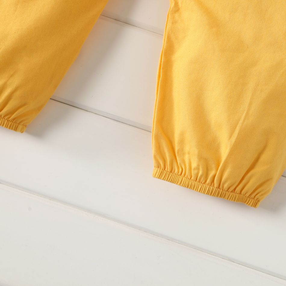 100% Cotton Baby Girl Loose-fit Solid Sleeveless Spaghetti Strap Harem Pants Overalls Yellow big image 6