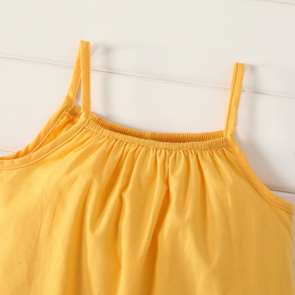 100% Cotton Baby Girl Loose-fit Solid Sleeveless Spaghetti Strap Harem Pants Overalls Yellow big image 4