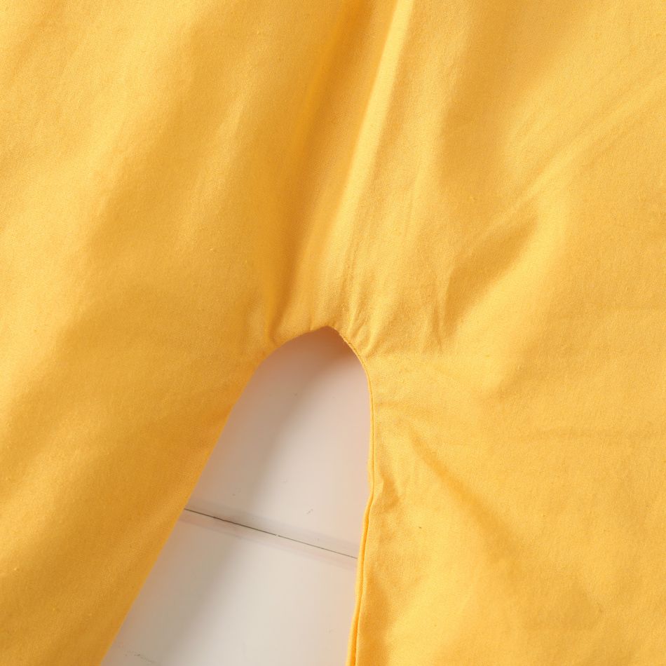 100% Cotton Baby Girl Loose-fit Solid Sleeveless Spaghetti Strap Harem Pants Overalls Yellow big image 6