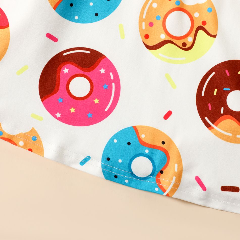 Toddler Girl Food Donut Print Short-sleeve Dress White big image 5