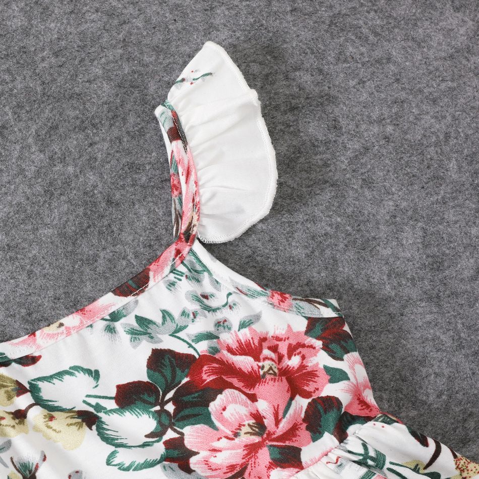 Floral Print White Sleeveless Spaghetti Strap Romper for Mom and Me White big image 9