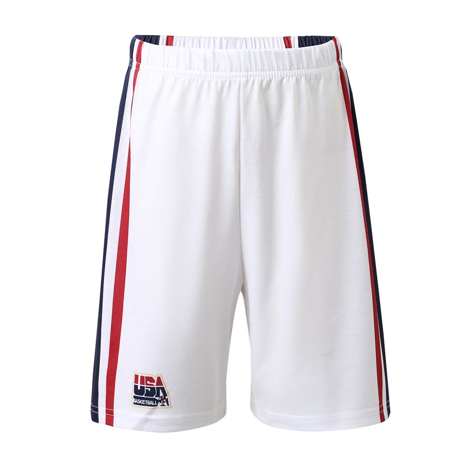 Kid Boy Colorblock Letter Stars Print Elasticized Sporty Shorts White