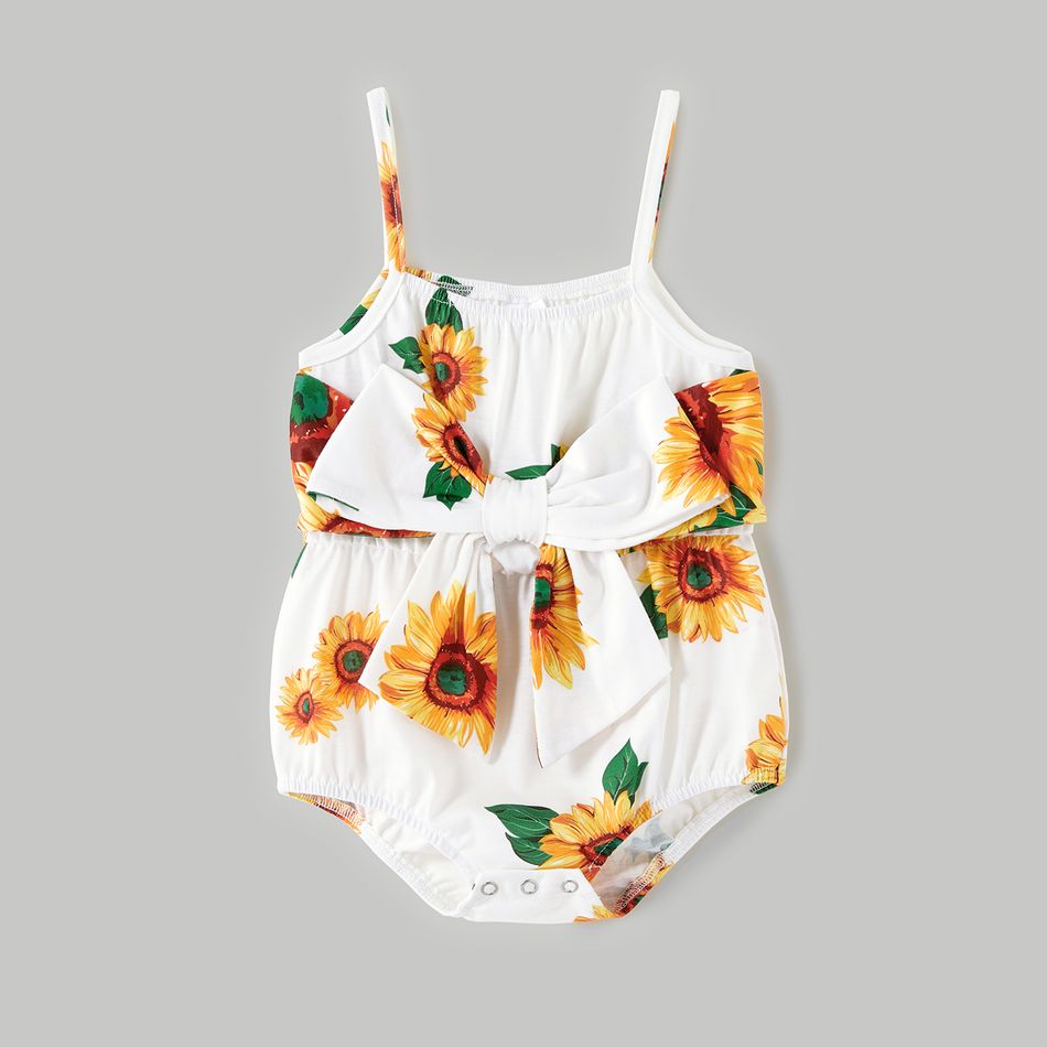 Family Matching All Over Sunflower Floral Print Spaghetti Strap Splicing Dresses and Short-sleeve Shirts Sets yellowwhite big image 8