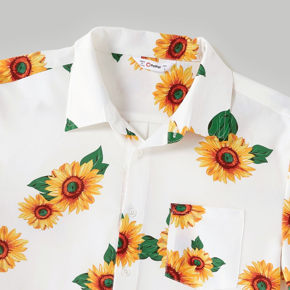 Family Matching All Over Sunflower Floral Print Spaghetti Strap Splicing Dresses and Short-sleeve Shirts Sets yellowwhite big image 12