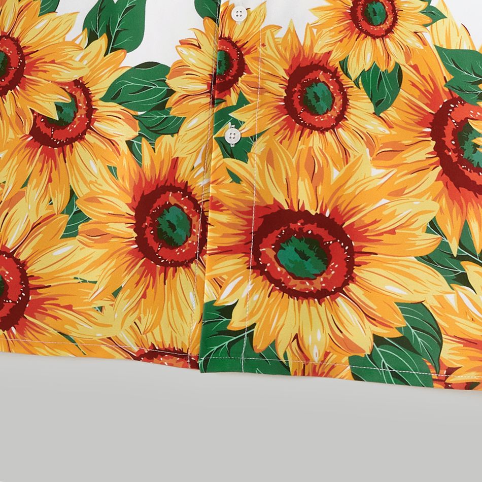 Family Matching All Over Sunflower Floral Print Spaghetti Strap Splicing Dresses and Short-sleeve Shirts Sets yellowwhite big image 14