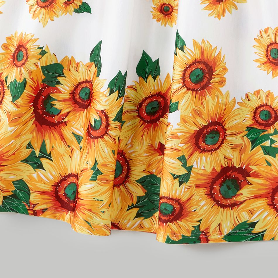 Family Matching All Over Sunflower Floral Print Spaghetti Strap Splicing Dresses and Short-sleeve Shirts Sets yellowwhite big image 5