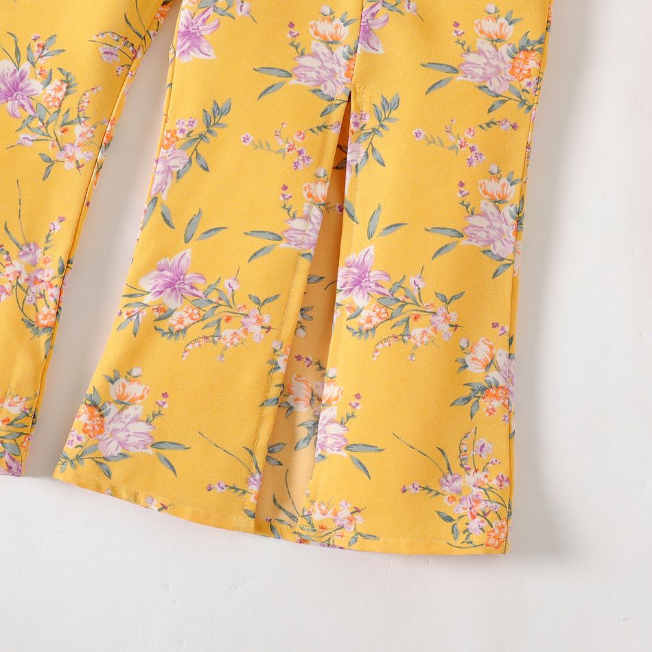 Kid Girl Boho Floral Print Smocked Slit Cami Jumpsuits Yellow