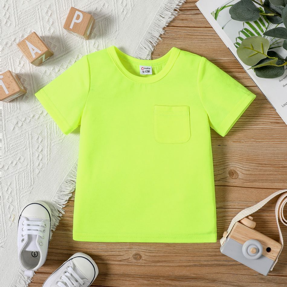Baby Boy/Girl Fluorescent Colored Short-sleeve T-shirt with Pocket LemonGreen