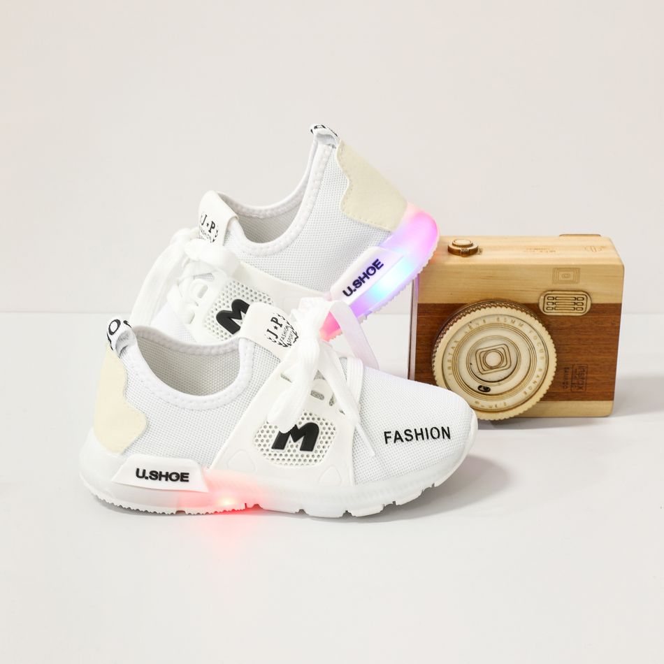 Toddler / Kid Letter Graphic Lace-up LED Sneakers White big image 1