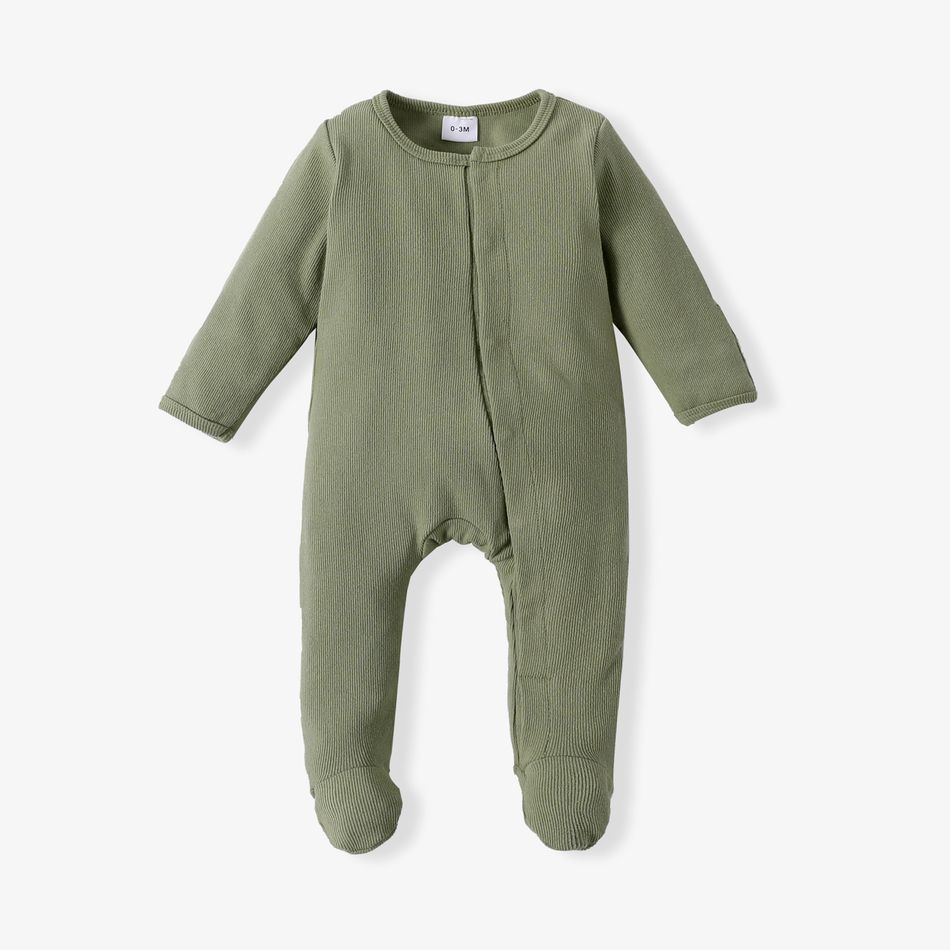 Baby Boy/Girl 95% Cotton Ribbed Long-sleeve Footed Snap Jumpsuit Light Green